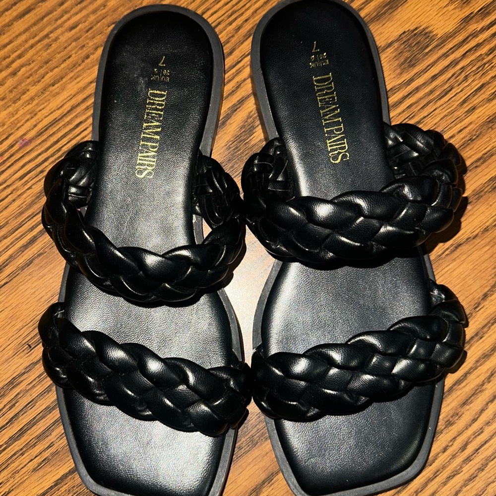 Dream Pairs Black Braided Double-Strap Slide Mules Size 7 - Picture 2 of 5